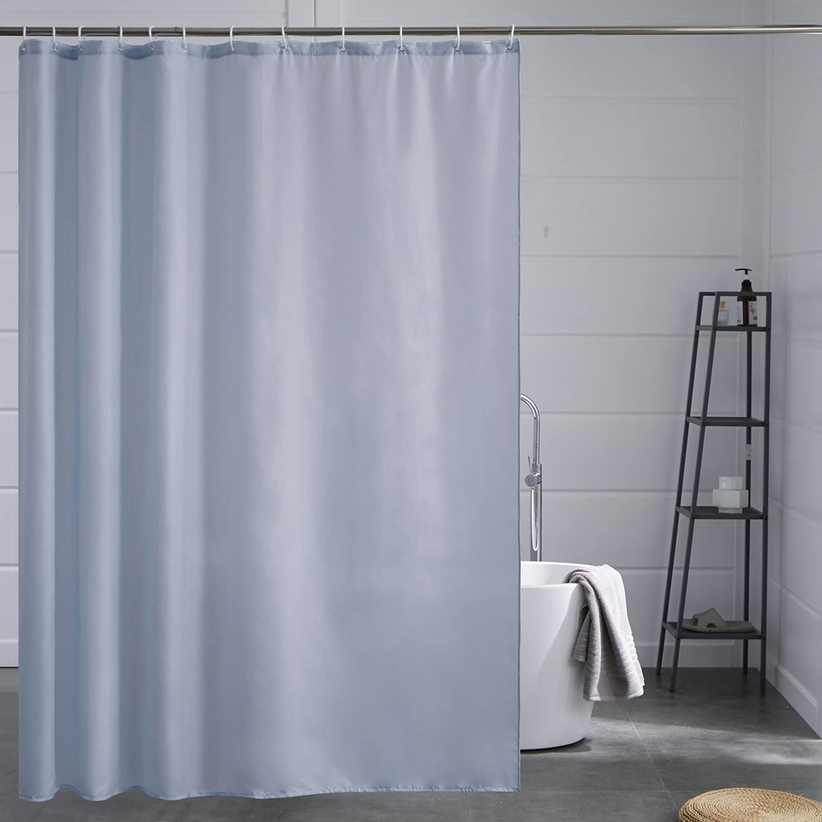 Cortinas Baño Blanca Antimoho Antibacteriano Impermeable Poliester Tela Lisa Lavable, con 12 Ganchos Plásticos, 180x200 Cortina. — view 102
