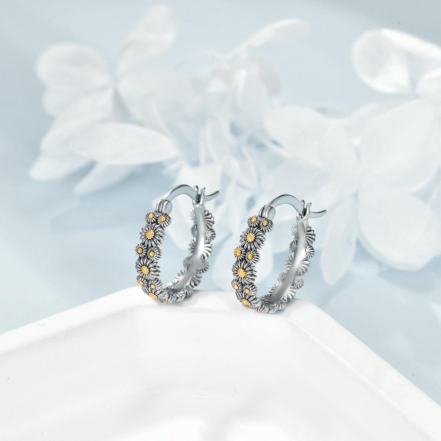 POPLYKE Sterling Silver Flower Hoops Earrings Small Huggie Earrings Jewelry Gift for Women