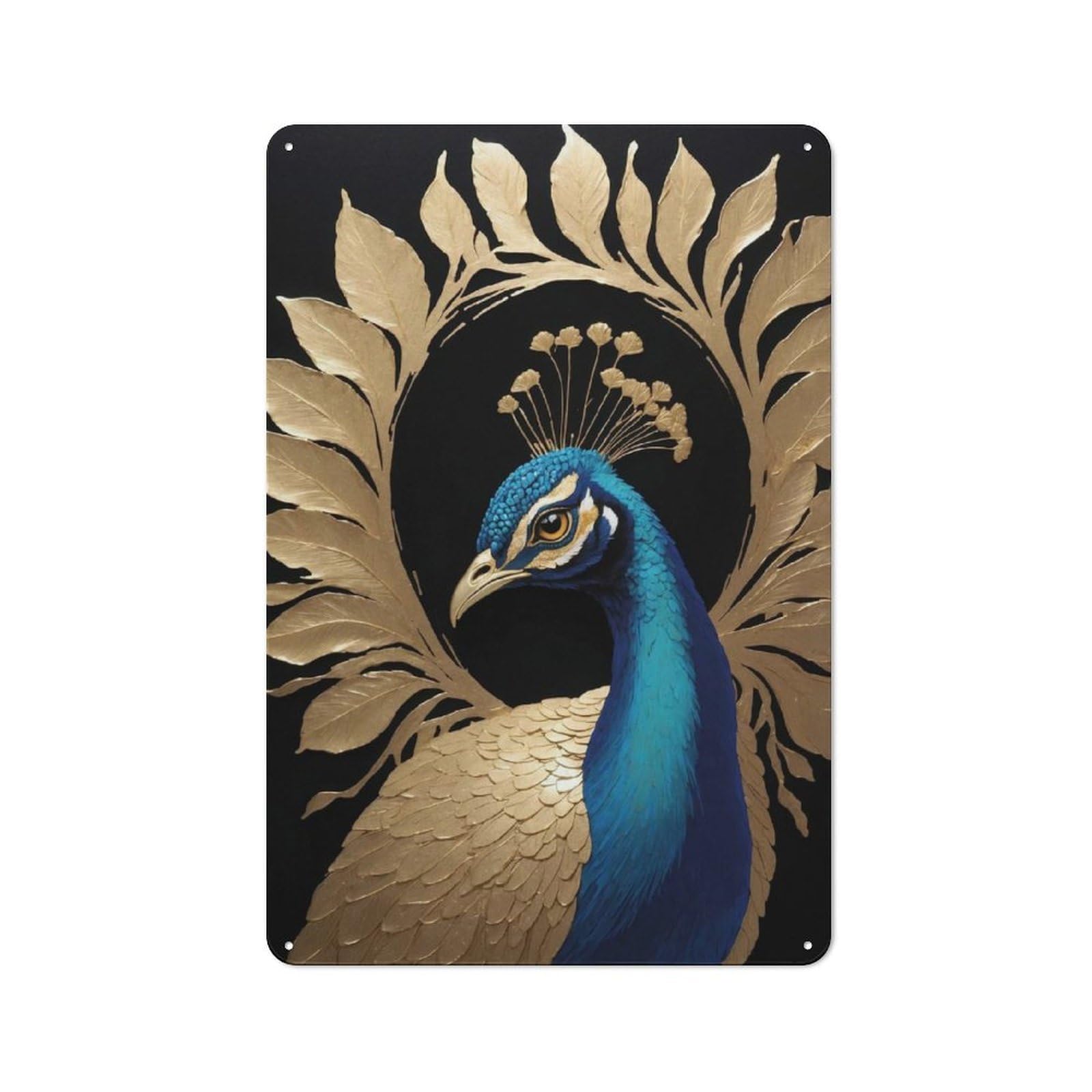 Retro Metal Wall Sign 30x20cm with Peacock with Golden Laurel Wreath for Workshop Wall, for Kitchen, Dining Room And Home Bar Wall Decor