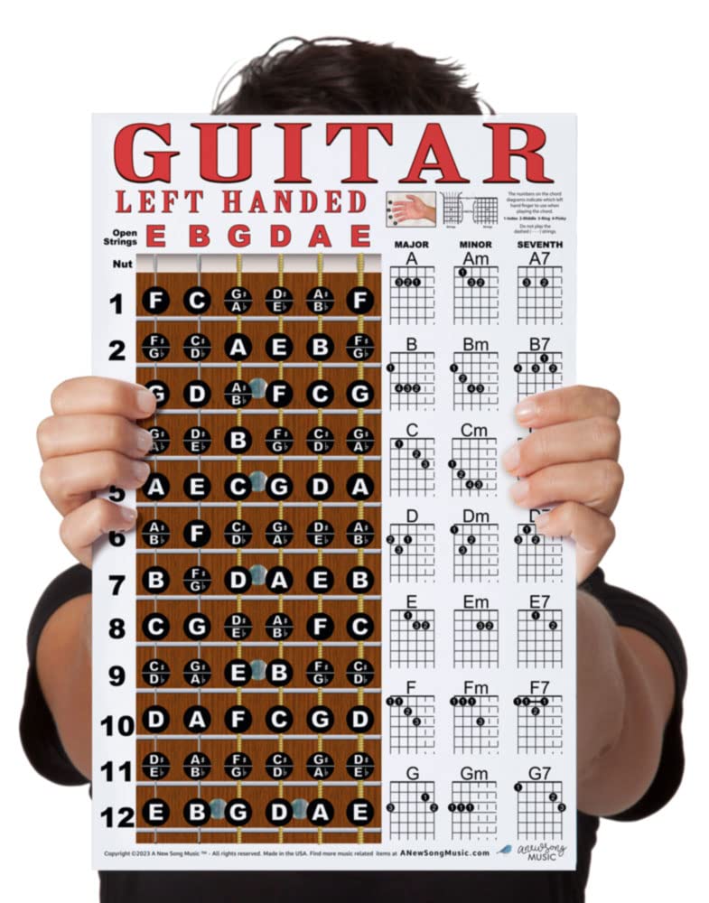 A New Song Music Laminated Left Handed Guitar Fretboard and Chord Chart 11