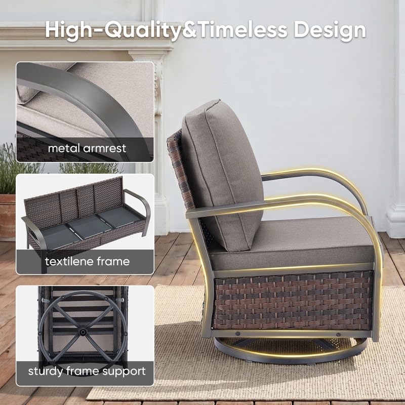Image of Rilyson 3 Seat Outdoor Wicker Couch, Rattan Patio Sofa with Grey Cushions | Metal Armrest, High Back and Deep Seating, Water-Resistant, Fade-Resistant, Removable Cover, Stain-Resistant