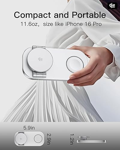 Miniatura 5 de Estación de carga inalámbrica 3 en 1 para dispositivos Apple, soporte magnético plegable de carga rápida compatible con MagSafe para iPhone Blanco y