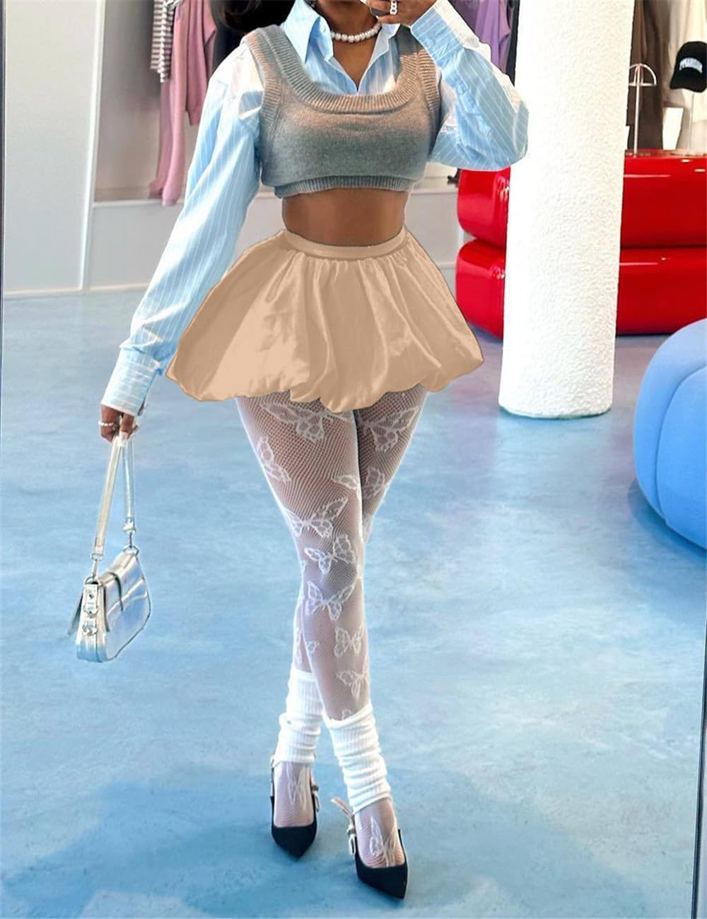 Women Bubble Mini Skirt, High Waist Puffy Balloon Short Skirt - Image 6