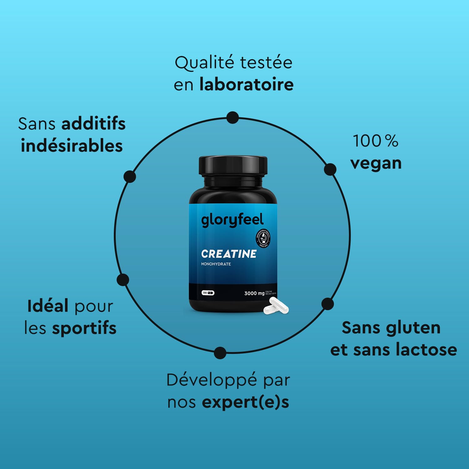 Créatine Pure Hautement Dosée (320 Capsules), 3000 mg de Creatine Monohydrate par Dose Journalière, Améliore les Capacités Physiques*, Haute Biodisponibilité, 100% Végétalien et Sans Additifs