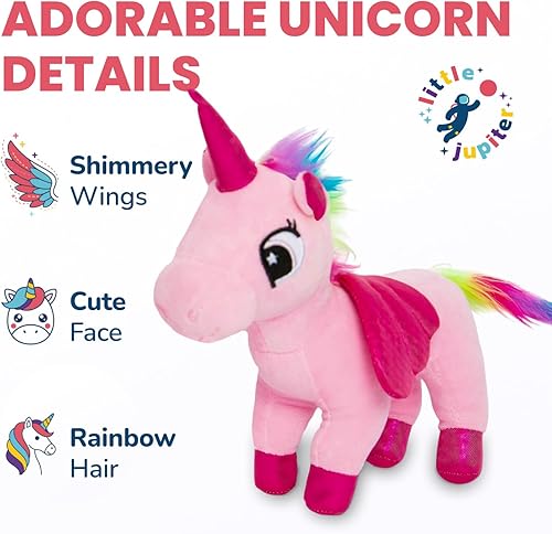 Vista 65 de Juego Little Jupiter unicornio de felpa, elefante rosado de felpa, Azul claro