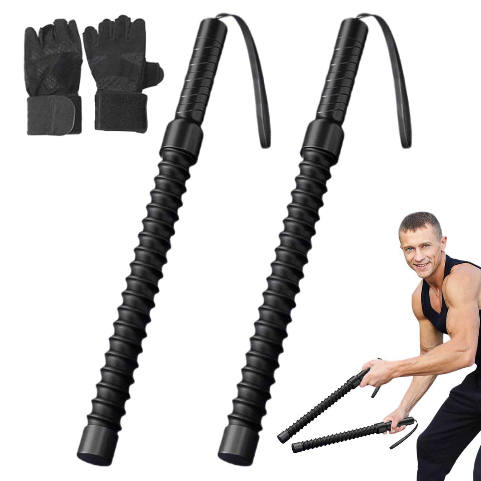Battle Ropes, cuerdas de combate sin cuerdas, cuerda oscilante sin cable, con mango antideslizante, ligero y portátil, para entrenamiento de fuerza y resistencia, incluye guantes, ideal para