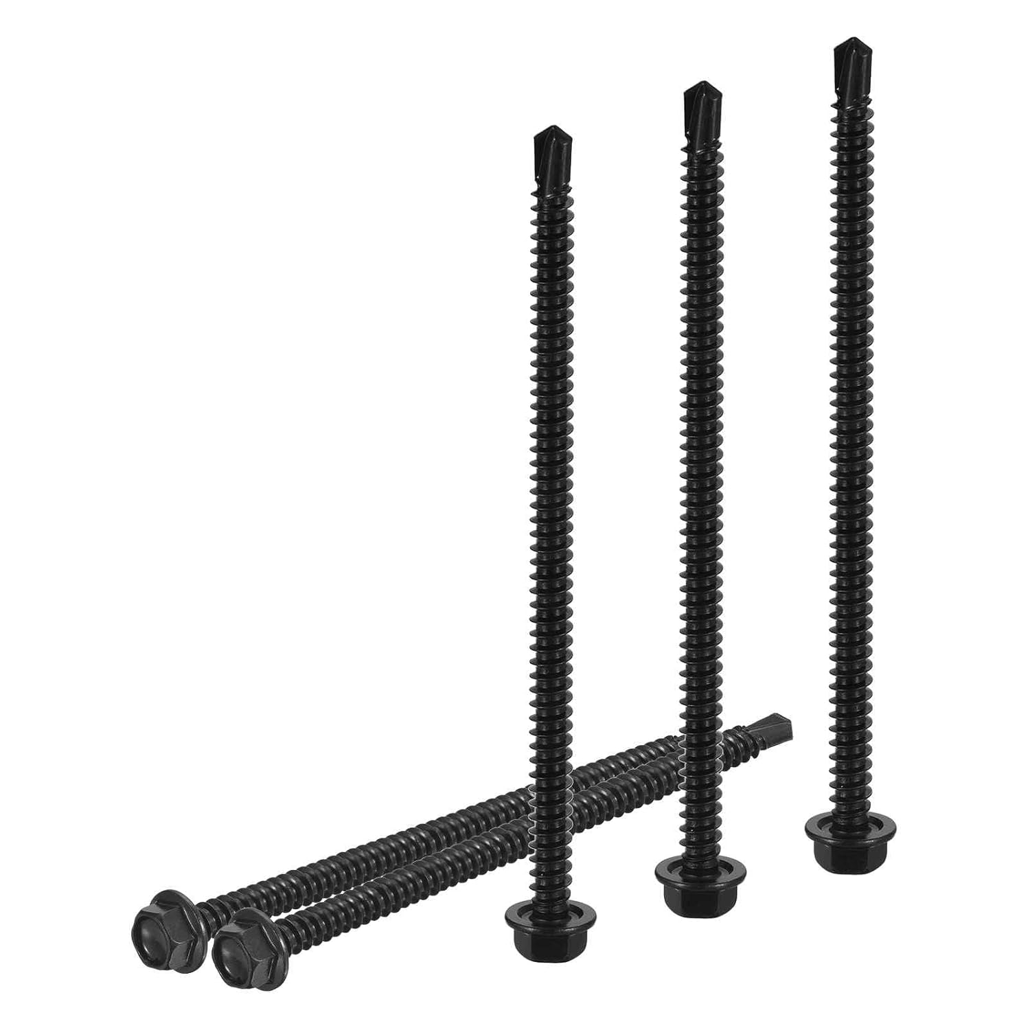 #12x4 Hex Washer Head Self Drilling Screws - 100Pack - Good for Machine - 410 Stainless Steel Black Oxide - Self Tapping Sheet Metal Screws