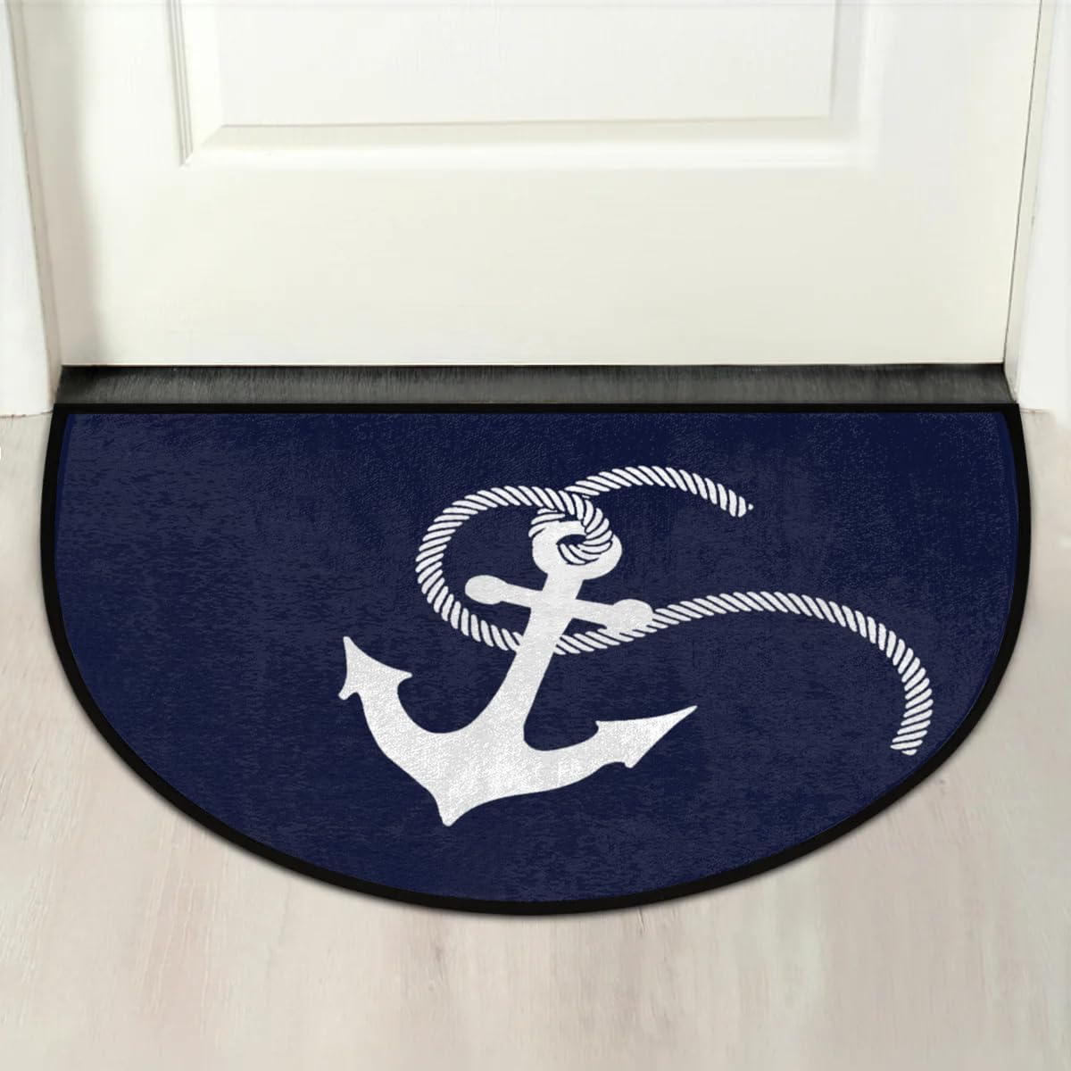 Nautical Sea Anchor Half Round Door Mat - Non-Slip Washable Half Circle Area Rug,Half Moon Rugs for Outdoor and Indoor Home Entrance, Bedroom, Living Room, Kitchen Semi Circle Doormat 36 * 24in