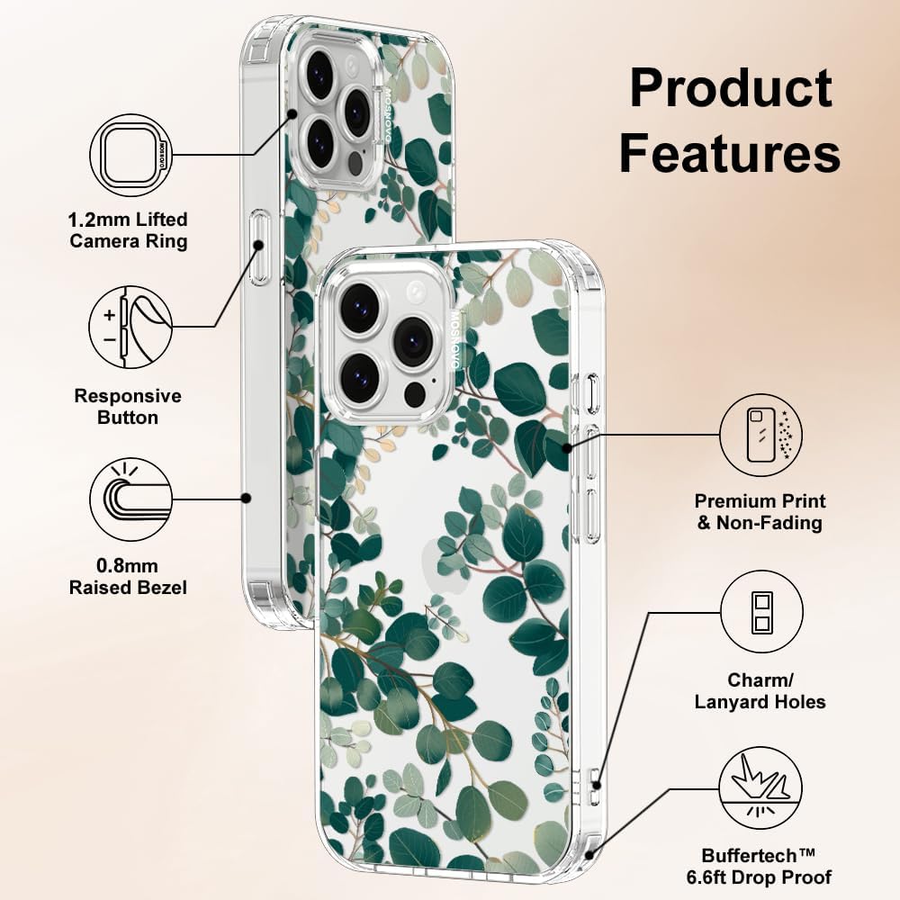 MOSNOVO Case for iPhone 13 Pro Max, [Buffertech 6.6ft Military-Grade Drop Protection] [Anti Peel Off Tech] Clear TPU Bumper Phone Case Cover Design - Eucalyptus - Image 6