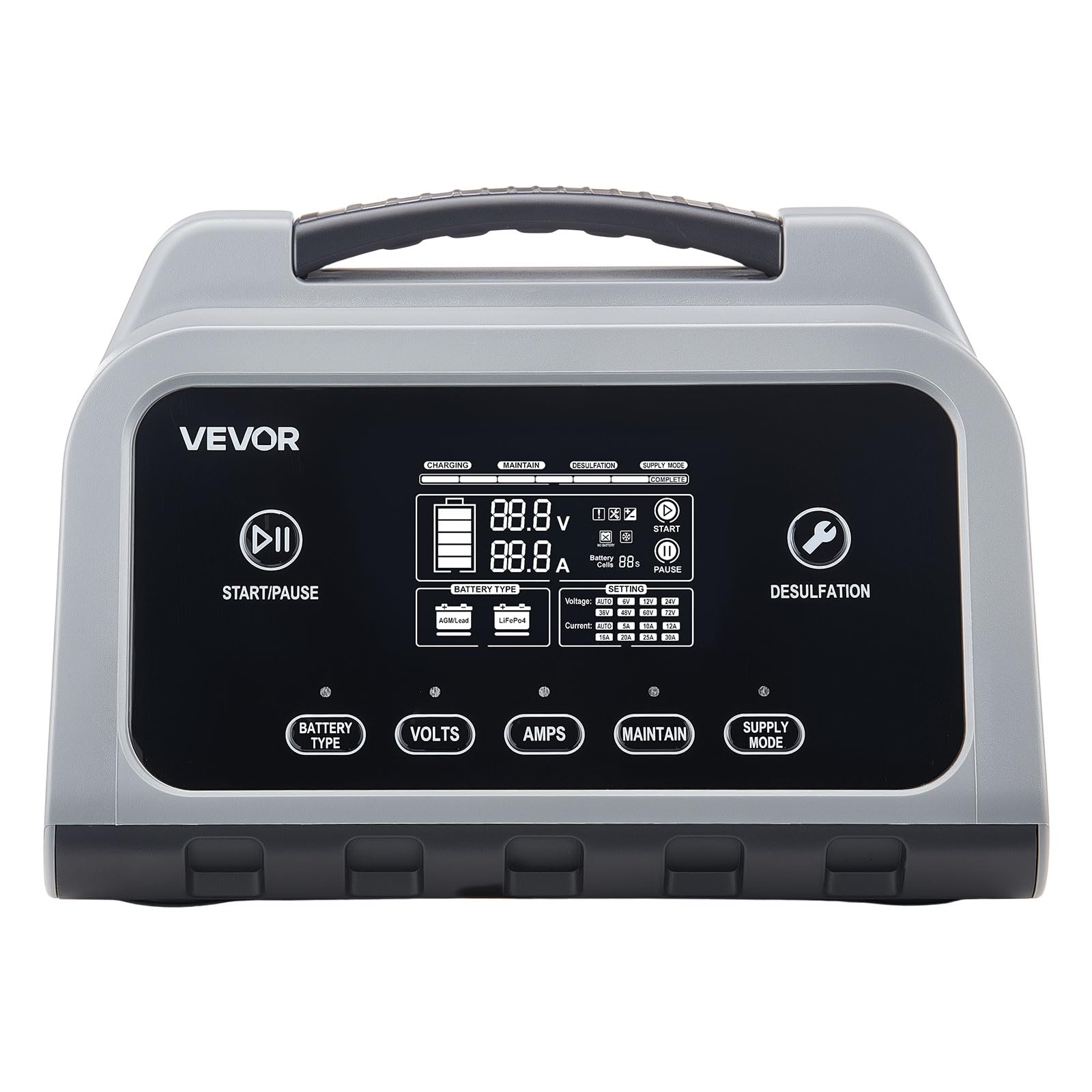 VEVOR Caricabatterie Intelligente 25 A per Auto per Batterie al Litio LiFePO4 Piombo Acido 6/12/24 V, Caricabatterie per Auto Moto Camper Barca Mantenitore di Carico Schermo LCD Desolfatatore
