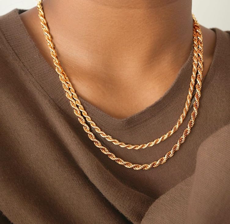 14K Solid Yellow Gold Rope Chain Necklace for Women and Men, 1.5mm,2mm,3.2mm and 4.2mm Thick, Durable Design in Lengths from 16 to 36 Inches3