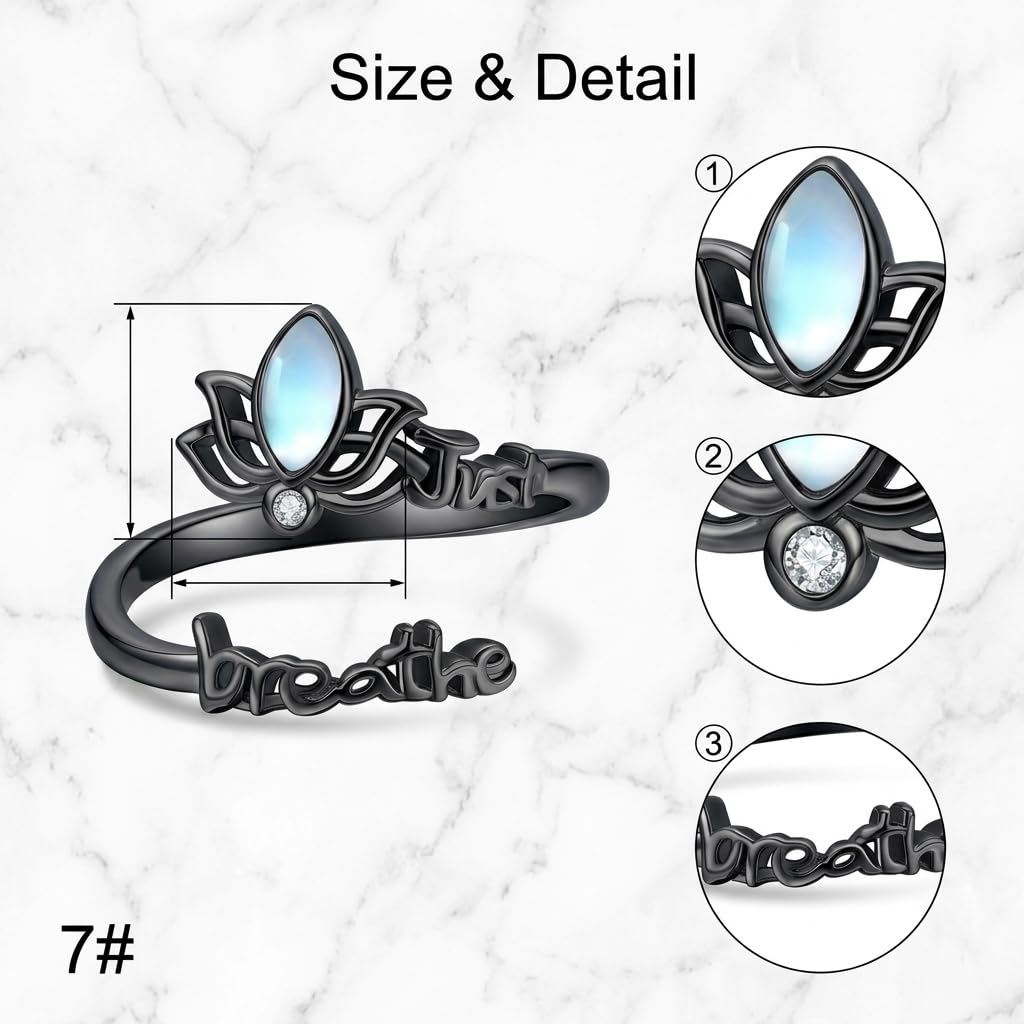 DAYLINLOVE Atme Einfach Ring 925er Sterling Silber Lotus Mondstein/Türkis/Semikolon Amethyst Opal Verstellbarer Daumen Ring Angst Psychische Gesundheit Bewusstsein Schmuckgeschenke für Damen Mama Oma