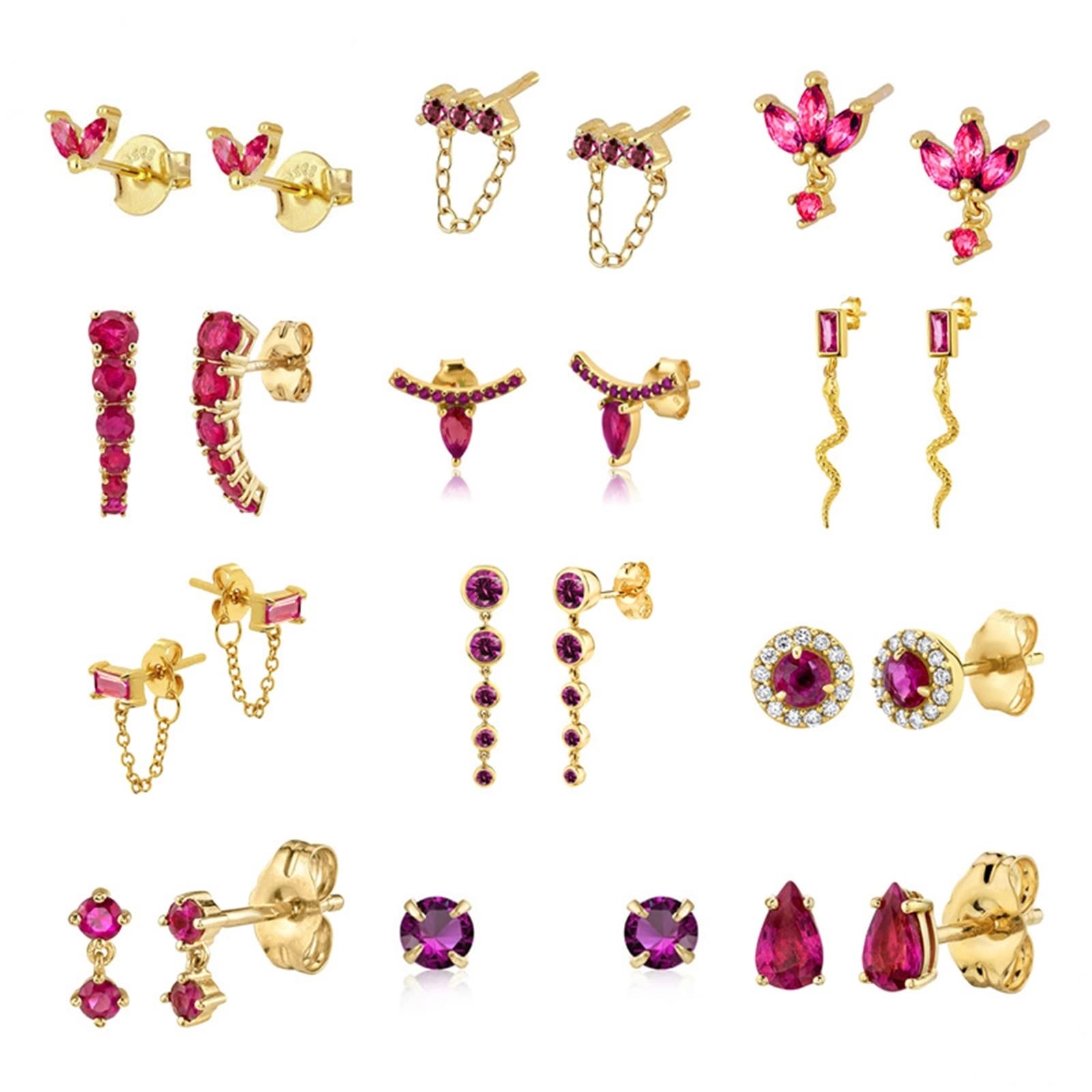 YDYDTTKD Piercing-Ohrstecker aus 925er-Sterlingmetall für Damen, zierlich mit rosarotem Marquise-Zirkonia