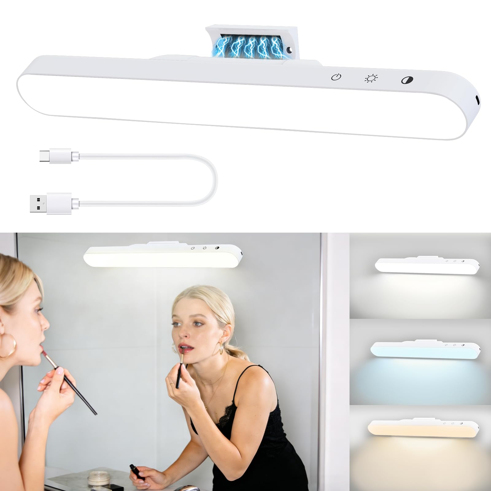 Llamau Makeup Mirror Light 2PCS, LED Battery Operated Dressing Table Lights, 4500mAh Magnetic Stick On Bathroom Light, 3Color Temperatures & Adjustable Brightness, Portable for Bathroom Dressing Table