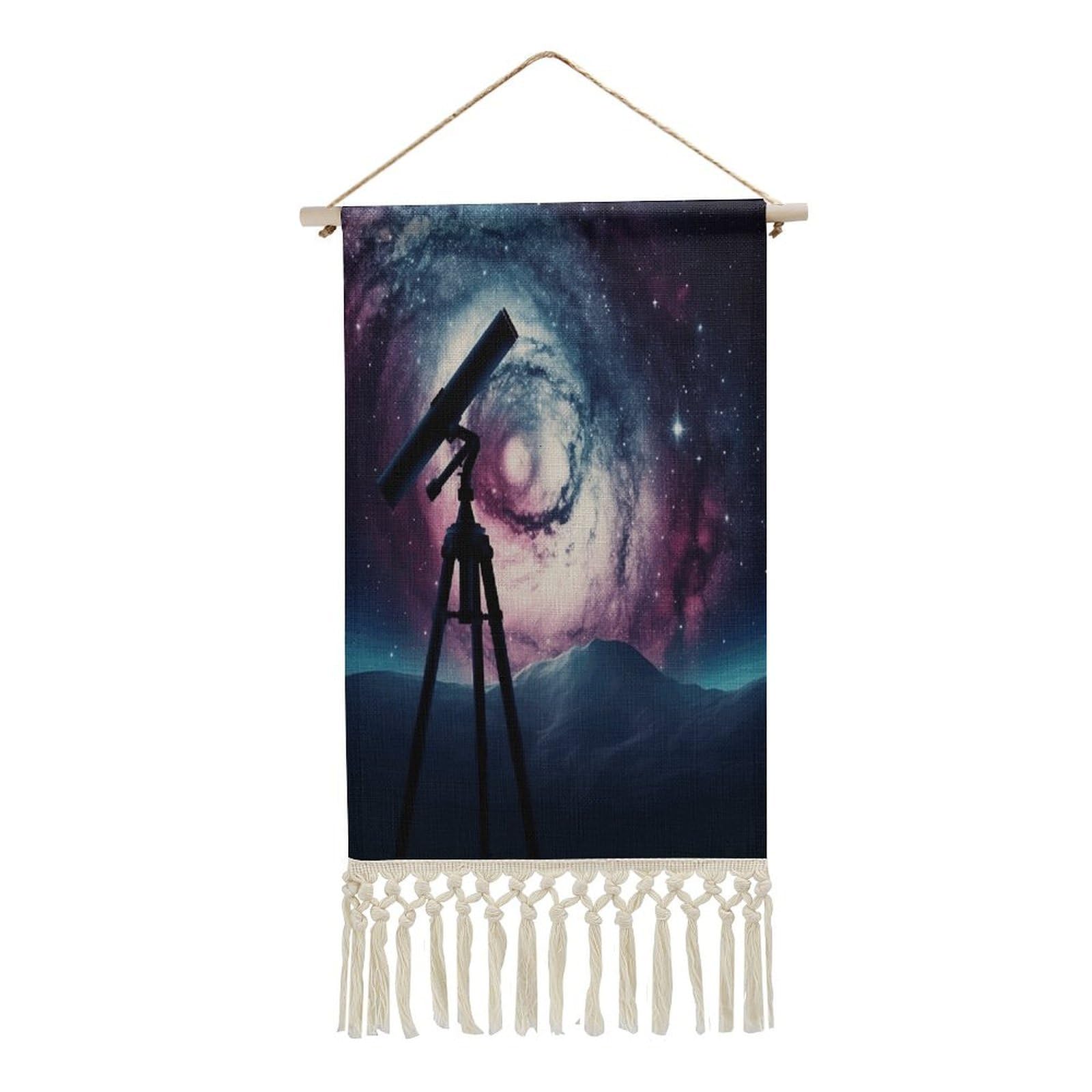 Adfgyerh Style Space Galaxy With Telescope Tapestry With Tassels Cotton And Linen Hanging Posters, Wall Art For Travel Gift, Wall Tapestry For Office Home Decor Bedroom Living Room Decor