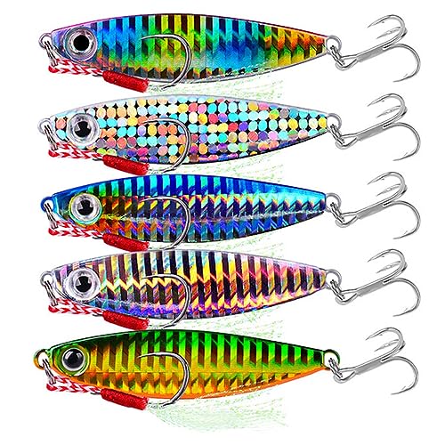 5 Pieces Fishing Lures Set with 20g Blade Shape Mixed Colorful Metal Double Hook Lure Set Sinking Bait for Bass Pike Trout Tuna (Set D)