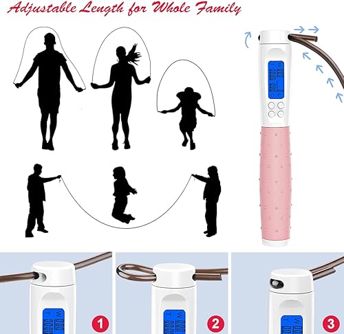 Miniatura 4 de Te-Rich Cuerda de saltar, cuerda de saltar con peso para fitness, cuerda de saltar con contador, asas pesadas, longitud ajustable, cuerda de salto