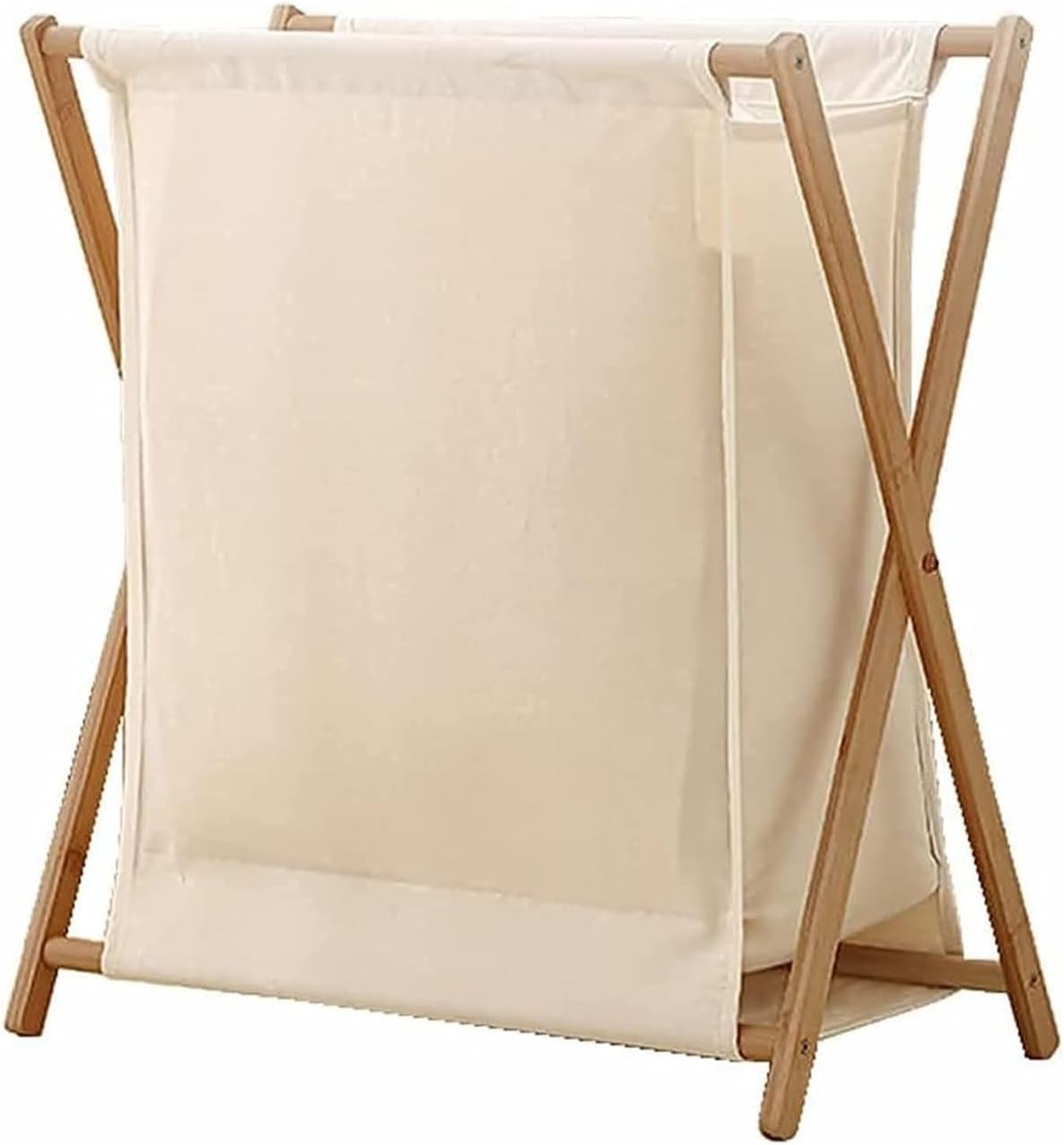 Bamboo Laundry Hamper Sorter Cart, Portable and Collapsible Folding Clothes Laundry Basket Storage with Removable Liner Bag, Bamboo Laundry Organizer Cabinet for Bathroom (White)
