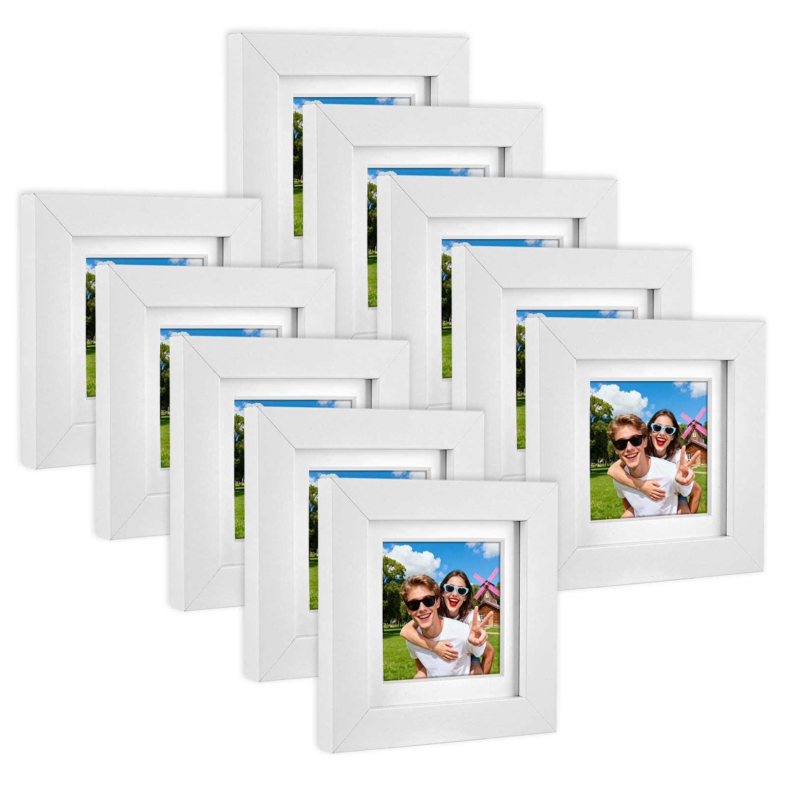 YOUNTHYE 4×4" Photo Frames, 10 Pack Square Picture Frames White MDF Small Photo Frames for Tabletop Display or Wall Mounting, Office Home Decor