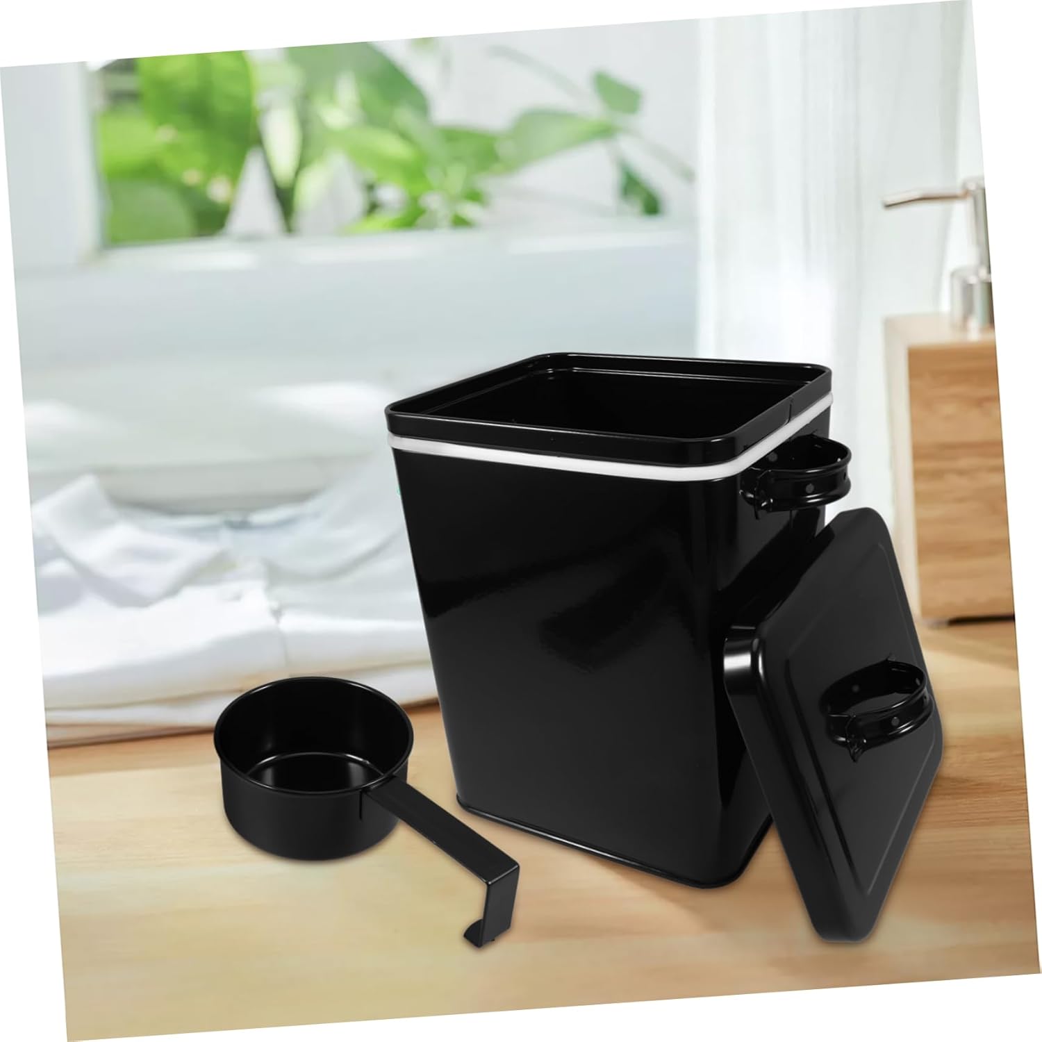 Multi-Function Metal Storage Container with Lid and Spoon for Rice Flour PET Food and Laundry Powder Airtight Food Storage Canister for Home Organization