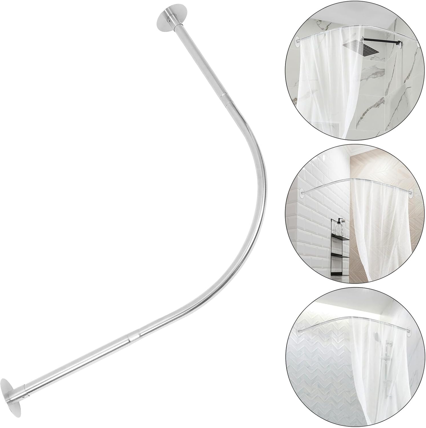 Curved Telescoping Shower Curtain Rod Adjustable Expandable Tension Rod for Bathtub and Shower Use