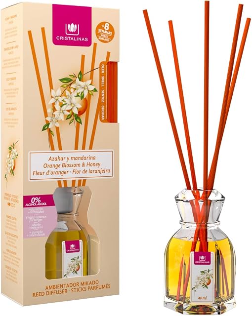 CRISTALINAS Air Freshener, Reed Diffuser, 40ml / 8 weeks, 0% alcohol, Orange Blossom & Honey