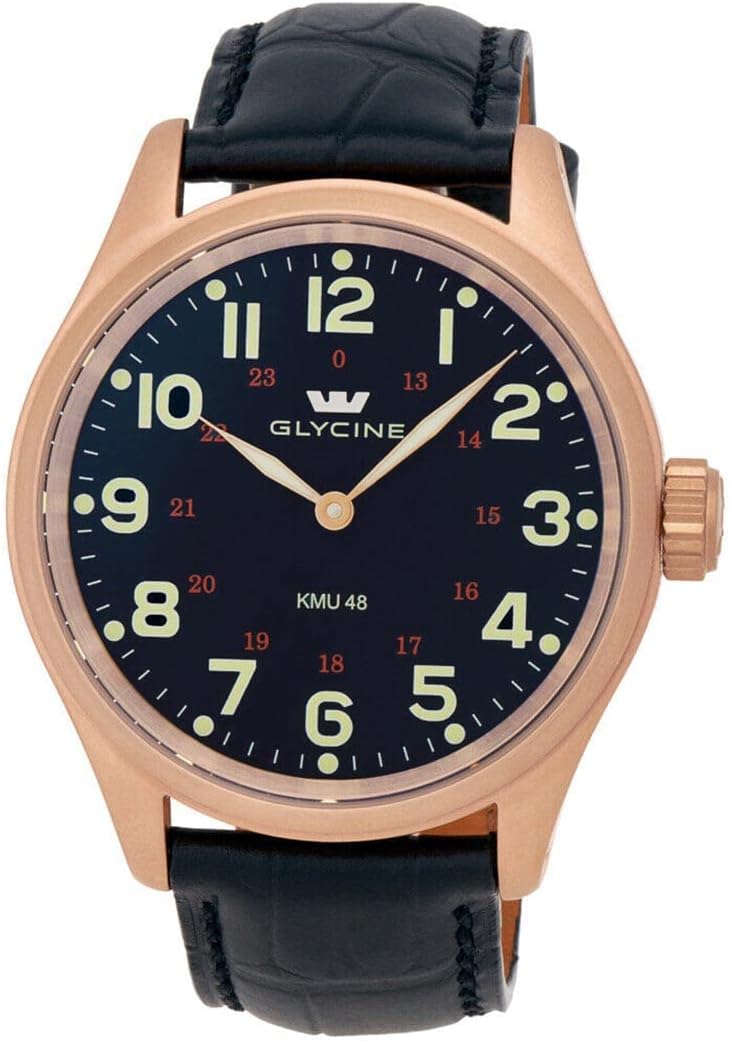 GlycineKMU 48 Kriegs Marine Uhren Rose Gold Plated Steel Mens Watch 3906.29AT LBK7D