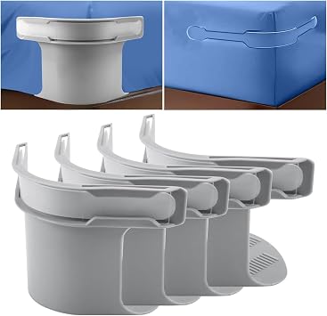 4PCS Bed Sheet Holder with Lock Strips, Non-Slip Bed Sheet Clips Bed Sheet Fasteners, Removable Fitted Sheet Corner Holders Easy to Install for All Sheet Mattress Sizes Grey
