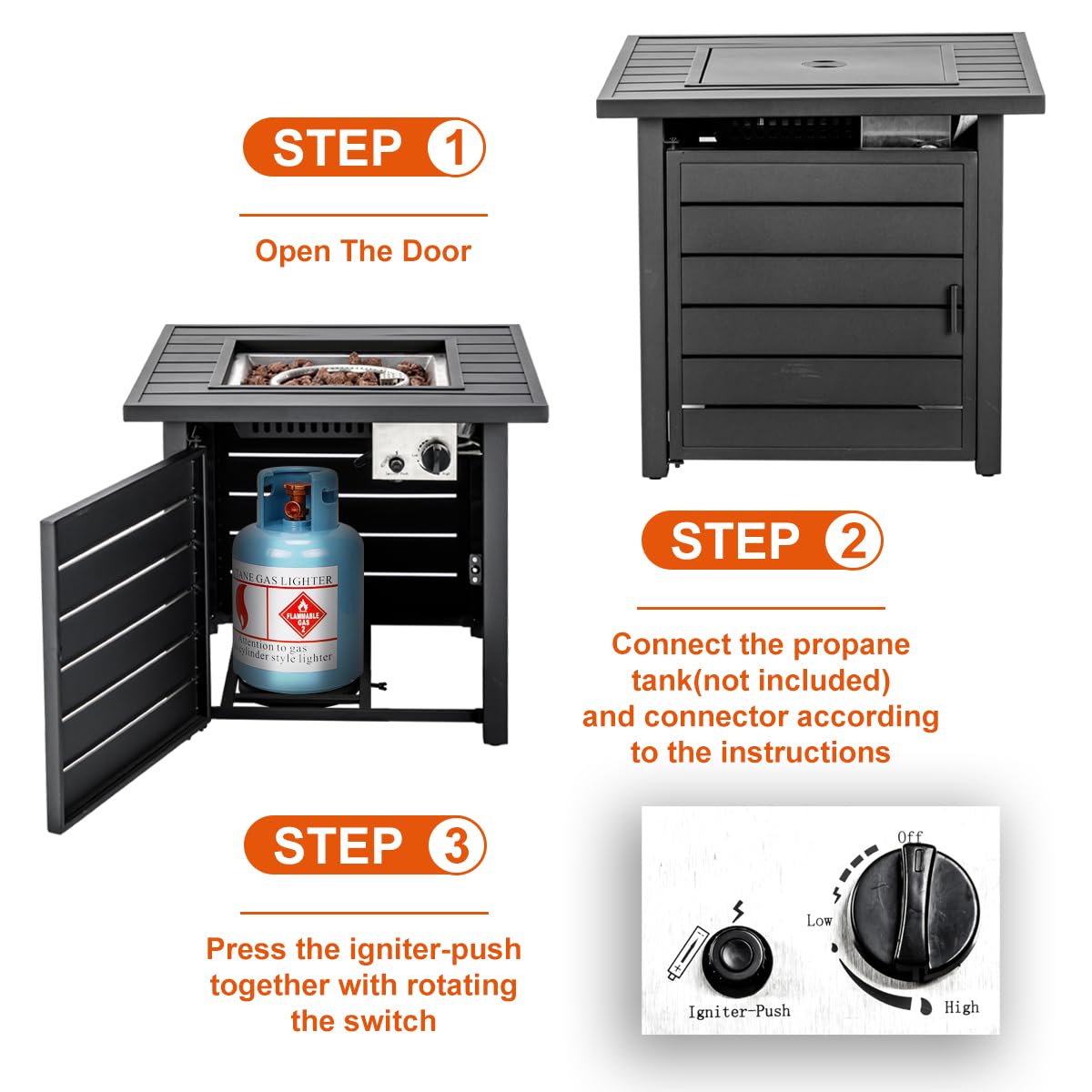 Susici Mesa Para Fogata De Propano De 28 Pulgadas Con Tapa Y Mesa De Metal  Para Exteriores, Mesa De Gas De 50000 BTU Con Piedras De Lava De 6.6  Libras, Mesa, image size:1200x1200