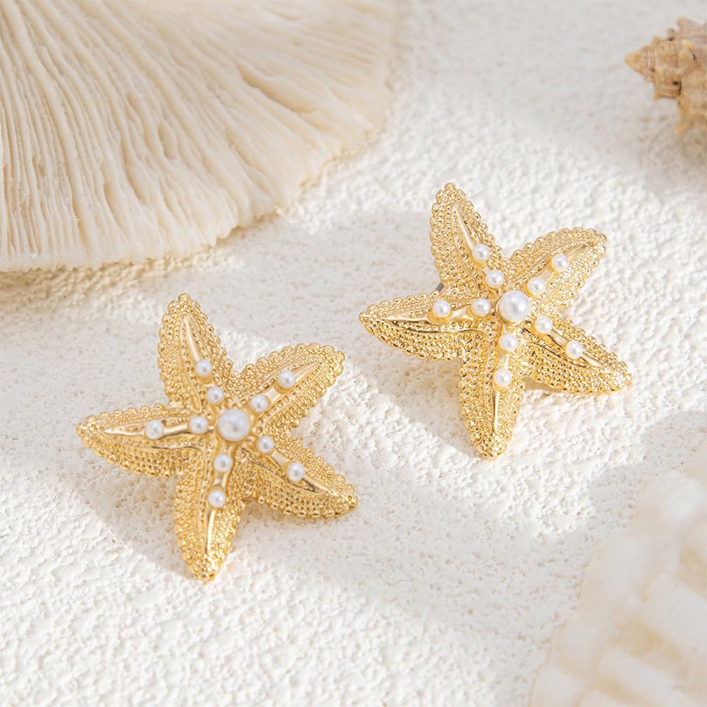 Large Starfish Gold Earrings for Women Boho Big Oversized Sea Star Pearl Dangle Statement Earring Mermaid Beach Ocean Holiday Jewelry Accessories - Image 9