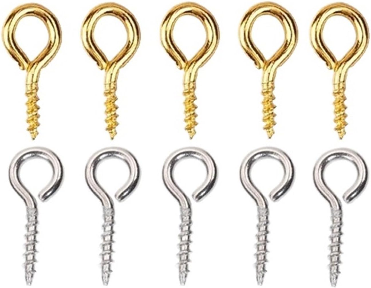 Small Screw Eye Pins，Metal Screw Eyes Pin， 300/600pcs Stainless Steel Mini Eye Pins Eyepins Hooks Eyelets Screw Eyes Threaded Hook for Jewelry Making DIY Findings (Color : Gold-300pcs, Size : 8mm)(Go