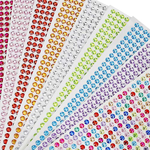 JIELUO Strass Autocollants - Enfants DIY Embellissement Bijoux Coloré Gem Diamant pour Visage Ongles Artisanat Cartes Décorations 9 Feuilles / 4536PCS