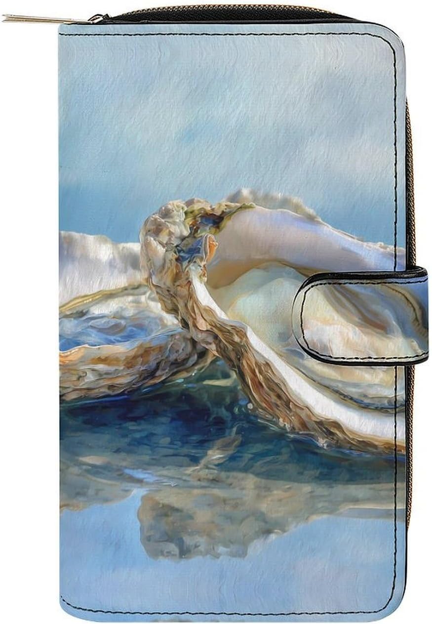 Oysters Ocean Watercolors Women's Long Wallets Leather Purse Fold Clutch Credit Card Holder