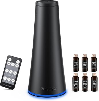 Scent Diffuser Starter Kit, Hotel Diffuser with 6 Essential Oils, Waterless Essential Oil Diffuser Large Room Up to 2000 Sq.Ft, Air Diffusers for Home and Office, Cold Air Aromatherapy DiffuserBlack