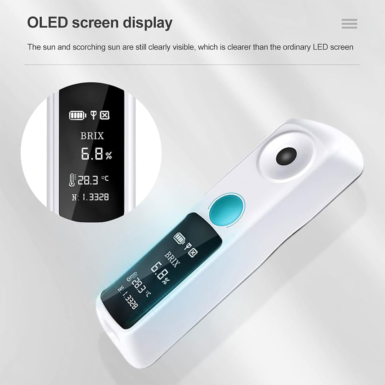 Refractómetro Brix digital, medidor de Brix portátil con rango de 0-32%/0-55%, precisión de ±0,1%, resolución de 0,05%, probador en línea Bluetooth, para café, frutas, verduras, cerveza o vino 0-32%