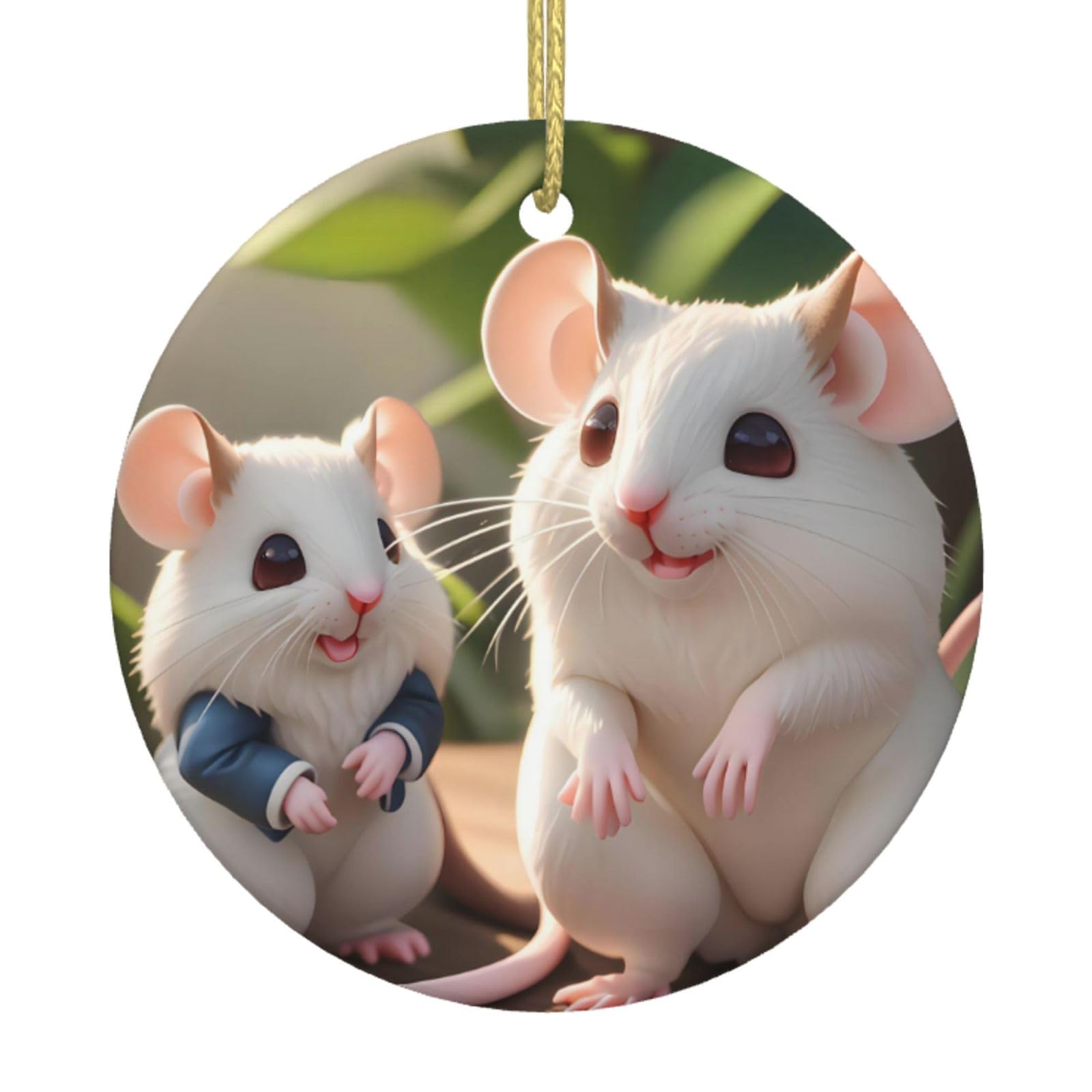 Mother and Child Rats Printed Christmas Tree Ceramic Ornaments Holiday Decoration Christmas Unique Pendant for Christmas Party