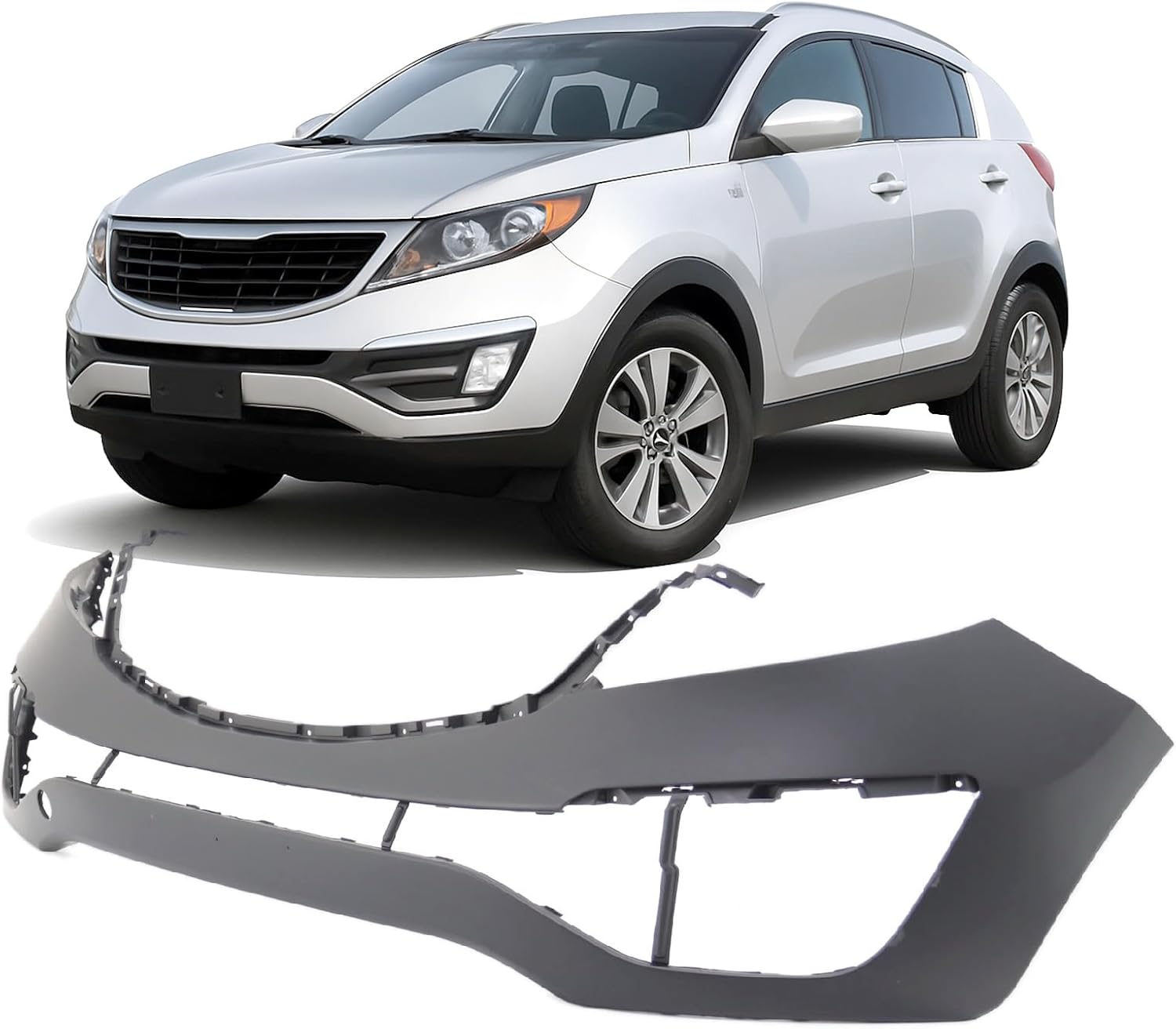 FitParts Compatible With Front Bumper Cover 2011 2012 2013 2014 2015 2016 Kia Sportage EX LX SX Sport 11 12 13 14 15 16. New, Primed. With Fog Light Holes. KI1000152