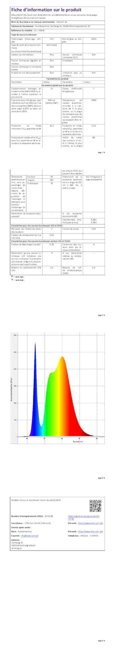 ledscom.de Lampe LED pour miroir FERIG, lampe de salle de bain avec prise de courant, 49cm, 10,2 W, 964lm, blanc