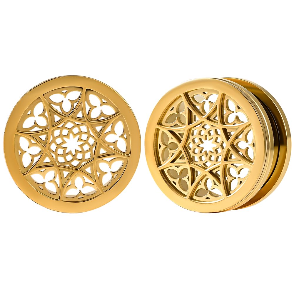 VankulaEar Tunnels Flesh Stretcher Double Flared Plugs Gauges Hollow Flower Stainless Steel Ears Piercing Jewelry for Men Women 8mm to 25mm