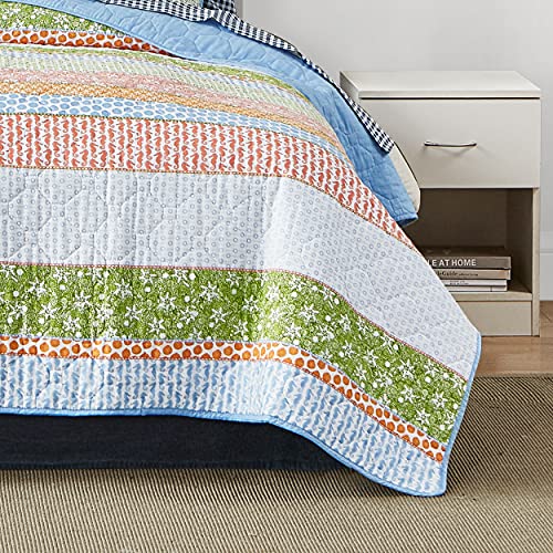 Poppy & Fritz - Charlie Collection - Quilt Set - 100% Cotton, Reversible, Medium Weight Bedding With Matching Shams, Pre-Washed For Added Comfort, Queen, Blue #TOP2