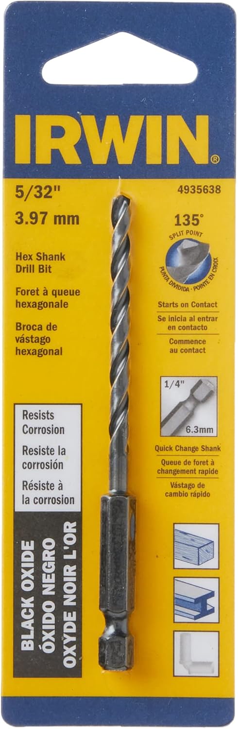 Irwin Tools 4935638 Oxide Hex Shank Drill Bit, 5/32-Inch, Black