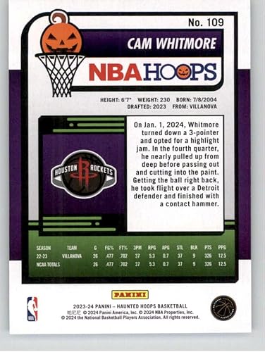 Miniatura 2 de 2023-24 Hoops Haunted #109 Cam Whitmore RC Rookie Houston Rockets NBA Basketball Base Trading Card