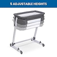 Vista 5 de Simmons Kids By The Bed City Sleeper Moisés - Cuna portátil de altura ajustable con ruedas y malla transpirable, tweed gris