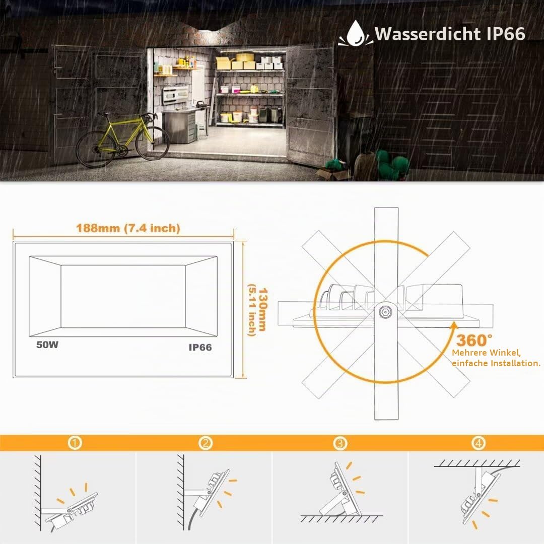RGB LED Strahler Außen mit Fernbedienung, 2PCS RGBW 5000LM Dimmbar Farben Außenstrahler Outdoor, 3000K Warmweiß Fluter Flutlichtstrahler Farbwechsel Beleuchtung Flutlicht Garten IP66 Wasserdicht