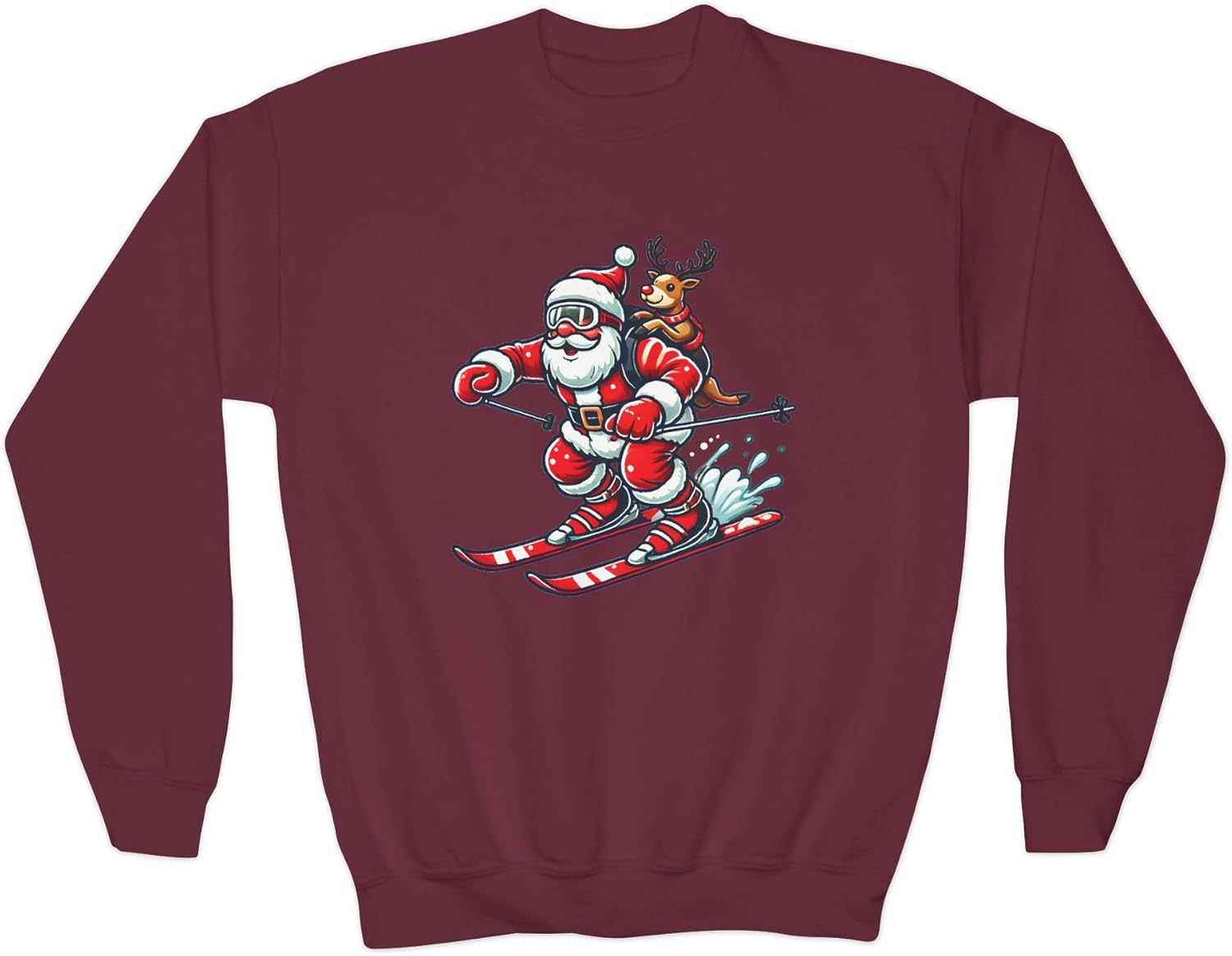 Kids Skiing Sweater Santa and Reindeer Christmas Sweatshirt for Kids Youth Holiday Winter Sports lover Gifs for Boys Girls