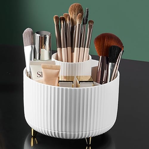 Organizador de brochas de maquillaje, organizador de maquillaje de gran capacidad con 4 ranuras para tocador, baño, contenedor de almacenamiento de