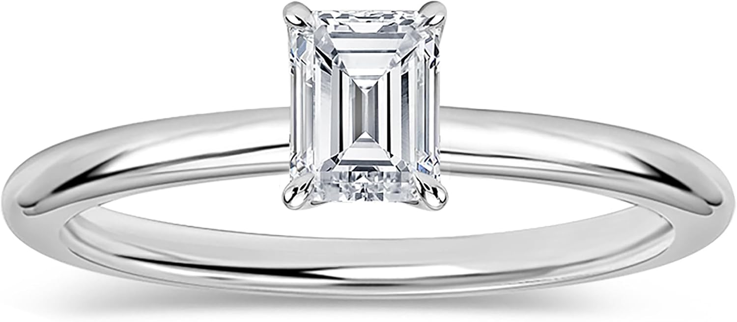 0.25 Carat Emerald Cut Lab Grown White Diamond 4 Prong Solitaire Engagement Ring for Women in 18K Solid Gold