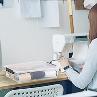 Vista 7 de Paquete de 4 contenedores planos de plástico con tapas, caja de almacenamiento transparente apilable de 6 cuartos de galón