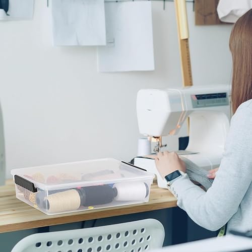 Miniatura 7 de Paquete de 4 contenedores planos de plástico con tapas, caja de almacenamiento transparente apilable de 6 cuartos de galón