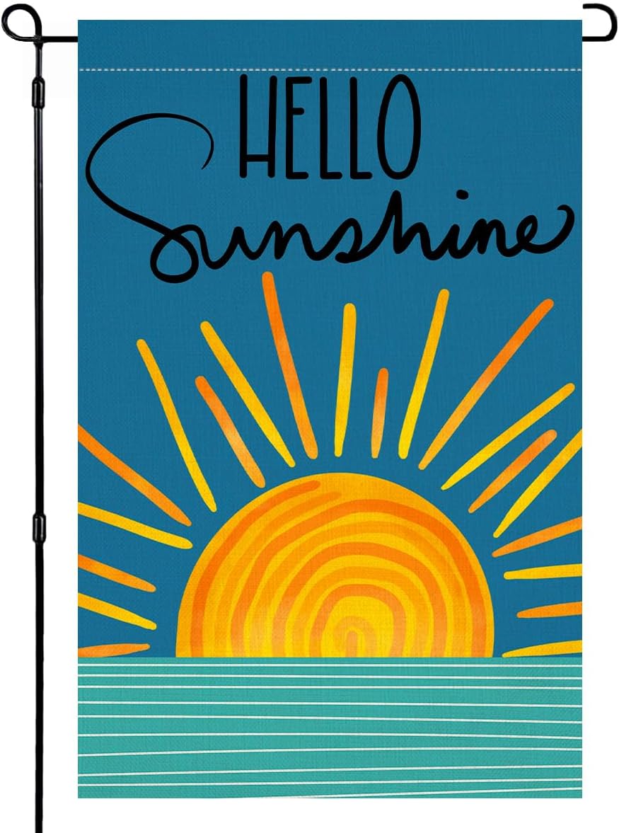 BLKWHT Hello Sunshine Summer Garden Flag 12x18 Vertical Double Sided Farmhouse Holiday Outside Decorations Burlap Yard Blue Flag BW686